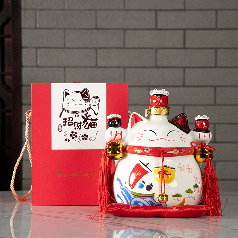 Empty wine bottle furnishing articles of jingdezhen ceramics plutus cat three catties process creative hip flask jugs home decoration