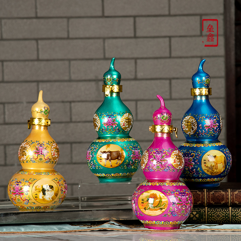 Jingdezhen TaoKong bottle furnishing articles home wine bottle seal 1 catty zodiac gourd wine canned wine utensils