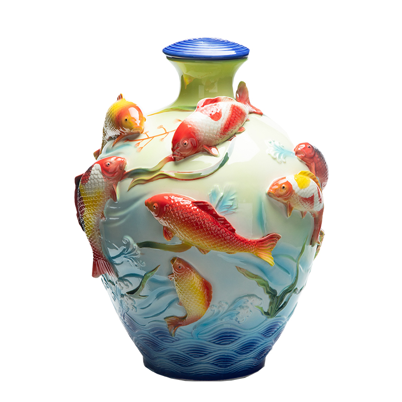 Jingdezhen ceramic household seal wine jar 20 jins in the process of creative leap it bottle furnishing articles
