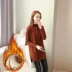 Áo len dài trùm đầu cộng với áo len nhung dày cho nữ mùa thu và mùa đông dày nửa cổ cao chạm đáy áo len áo len dáng dài Áo / áo thun