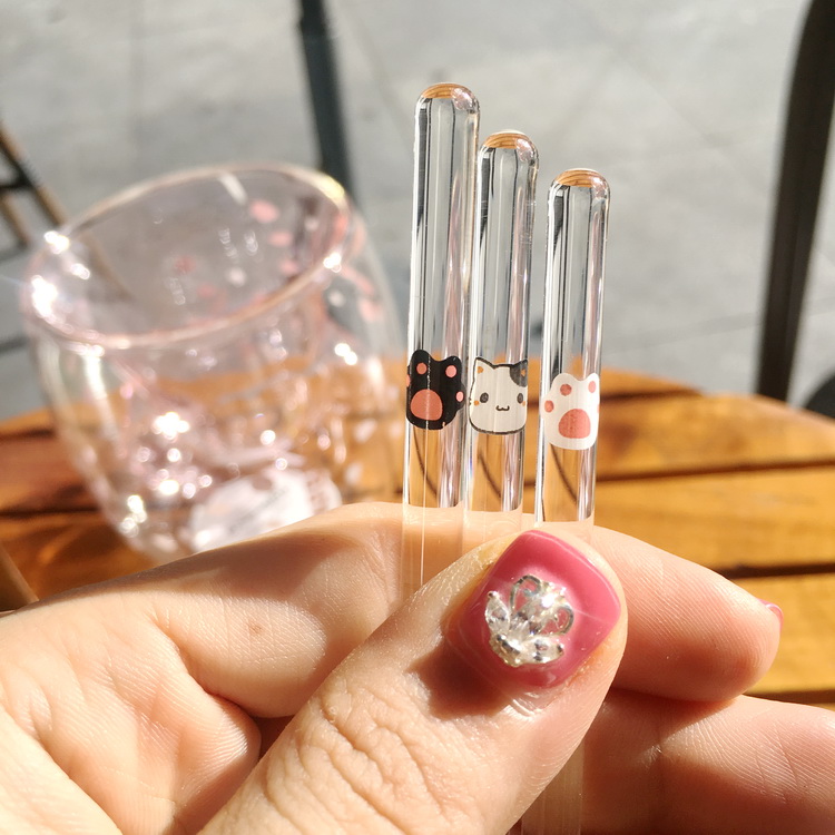 Cat Glass Stirling Rod Cartoon Cat Paw Owl Drink Stirling Rod Cute Cat Cute Cafe Female Control