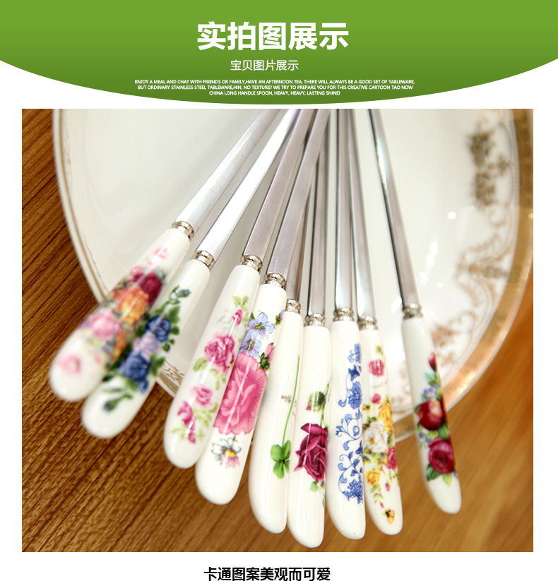 Linda đặt mua ba cái tay cầm bằng gốm dễ thương bằng thìa cà phê inox dài tay cầm thìa khuấy hoa nhân vật thìa - Cà phê phin cafe inox cao cấp
