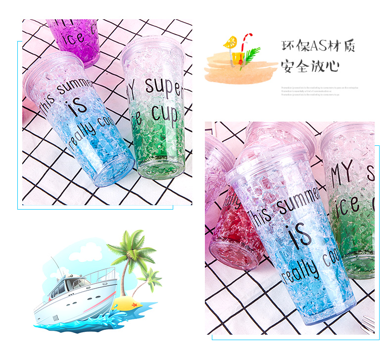 Ice Cup Summer Hand Cup Creative Hàn Quốc Cup lạnh hai lớp với điều khiển hút Ice Cup Gradient Cup Broken Ice Cup bình giữ nhiệt tốt