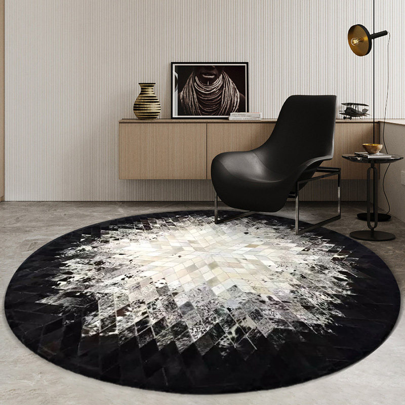 Leather stitching round rug living room Nordic light luxury coffee table study bedroom bedside blanket computer swivel chair floor mat