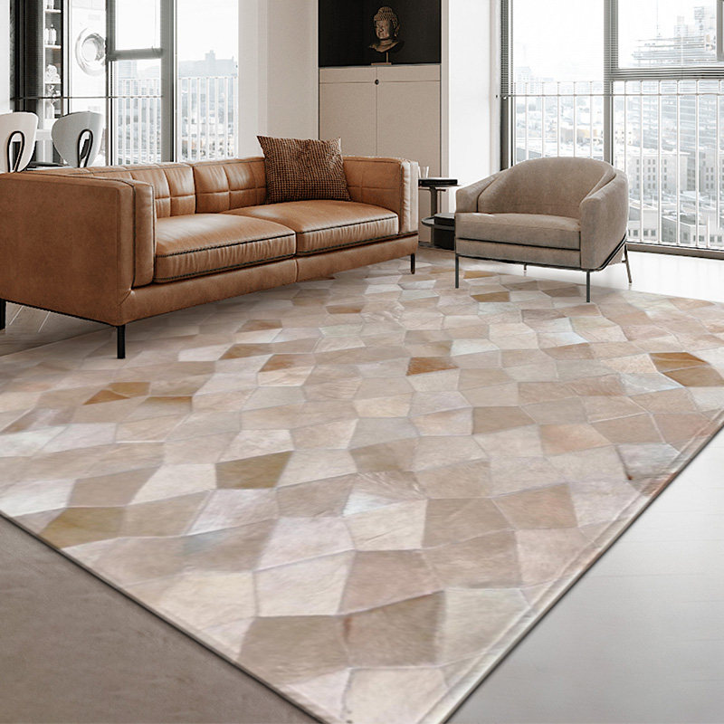 Modern light luxury cowhide carpet stitching home Nordic living room sofa coffee table model room bedroom bed end blanket