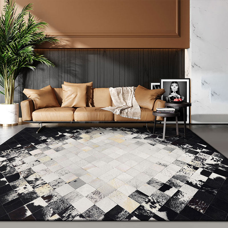 High-end imported bullskin carpet splicing household black and white luxury modern living room tea carpet bedroom bedside carpet customized