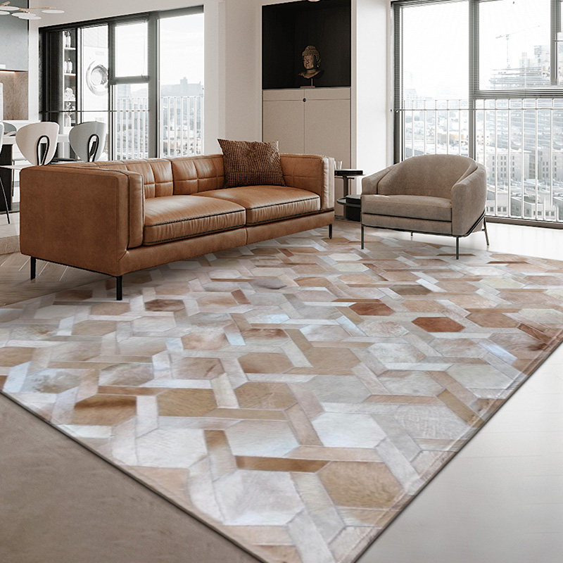 Modern light luxury style cowhide stitching carpet home Nordic living room sofa coffee table cushion bedroom bedside blanket customization