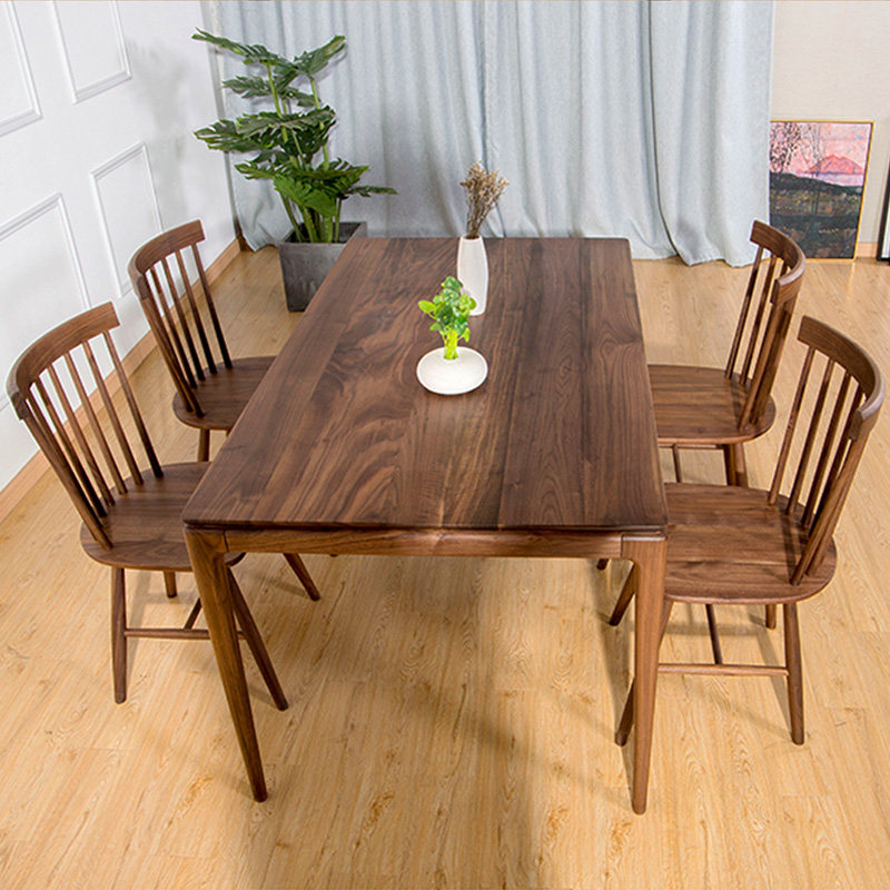 Black walnut dining table for 6 people Nordic dining room rectangular solid wood dining table modern minimalist home small apartment