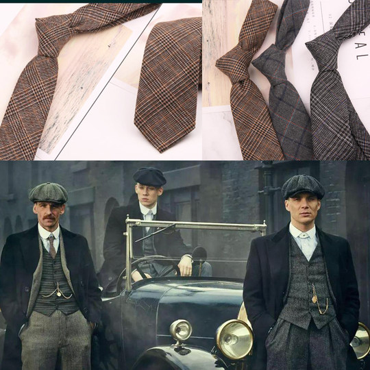 Retro plaid tie men's Peaky Blinders 6 cm tie Shelby Razor Party trendy narrow European and American style hand-made black