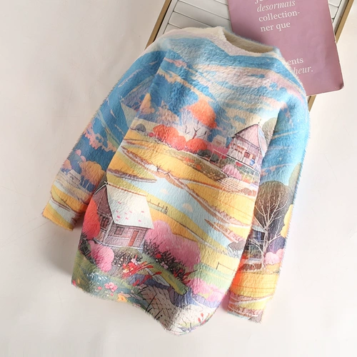 Детский длинный бархатный демисезонный двусторонний окрашенный базовый приятный телу свитер, средней длины, в западном стиле