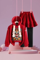 Толстовка, красная бархатная альпака, юбка, с вышивкой