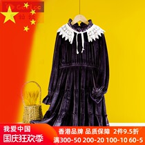 Girl dress autumn 2021 autumn dress new style big boy Medium-length dress golden velvet Christmas dress dress winter