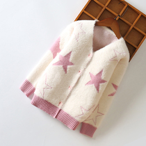 Girl Sweater Ferret Knit Cardiovert 2021 New Spring Autumn Clothing Children Womens Baby Foreign Air Thickened Coat Winter
