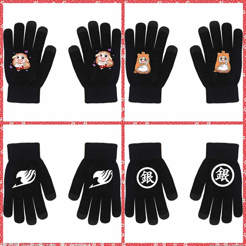 Small Buried Silver Soul Selfie's Tail Action Cartoon Around The Perimeter Cartoon Quadratic Meta Total Finger Gloves Black Thickened Anti Slip 