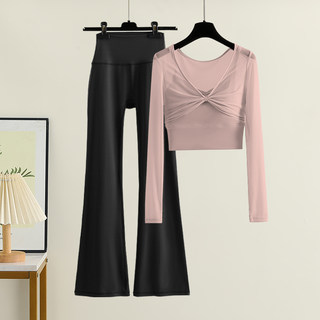 瑜伽服女套装2025秋季新款运动长袖绝美网纱上衣普拉提训练健身服