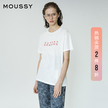 MOUSSY spring and Autumn new round neck letter printing money casual short-sleeved T-shirt 010DAW90-5370