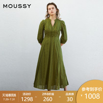 MOUSSY2021 spring and summer new French retro small V-neck thin bubble sleeve dress 010ESW30-2620