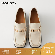 MOUSSY 2021 spring and summer new square head thick heel solid color LOAFERS women 010DSH52-0420