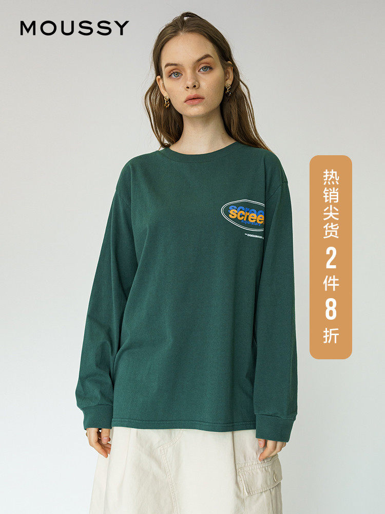 (THE SAME AS THE star)MOUSSY SPRING AND autumn round neck LETTER PRINTING thread T-shirt 010DAQ90-5730