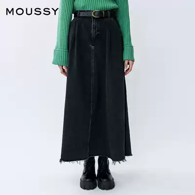MOUSSY 2021 early autumn new high waist pocket pinched pleated big denim skirt women 010ES711-0090