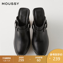 MOUSSY 2021 spring and Autumn new thick heel high waterproof platform PU leather slippers 010DSS52-1860