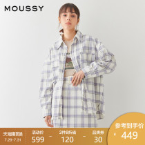 MOUSSY 2021 spring and summer new off-the-shoulder sleeve loose check shirt short jacket female 028ES930-0280