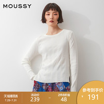 MOUSSY 2021 Spring and Autumn new round neck back cross fold slim knitted T-shirt 010ESW80-0720