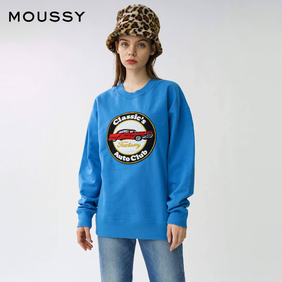 618 off the shelves MOUSSY early spring crew neck patch print loose casual pullover sweatshirt 010DAQ90-5560