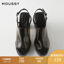 MOUSSY 2021 spring and summer new open toe transparent fish mouth thick heel heels 010DSS52-1630