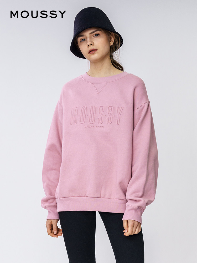 618 off the shelf MOUSSY autumn and winter round neck three-dimensional embossed letters loose pullover sweater 010DAQ90-5820