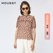 MOUSSY spring and autumn lace collar floral temperament French short-sleeved shirt 010DAG30-5850