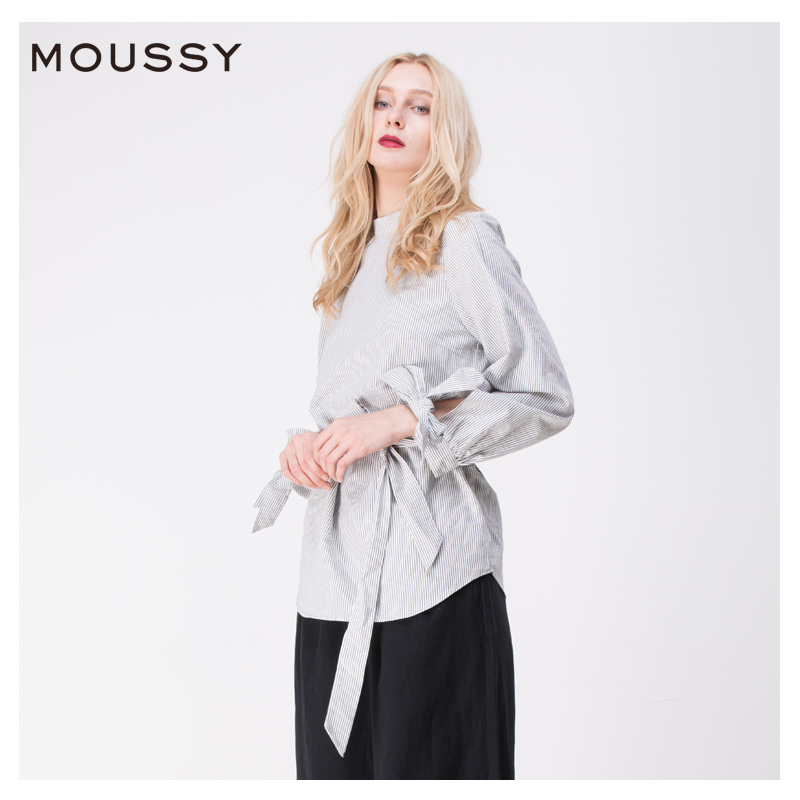 MOUSSY new simple striped lace-up LADY shirt top female 010BSS30-0430