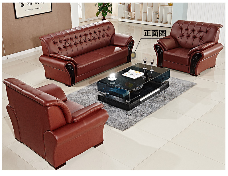 Bàn ghế sofa văn phòng kết hợp bàn ghế da tiếp tân doanh nhân da tối giản hiện đại da ba người nội thất văn phòng tủ để hồ sơ