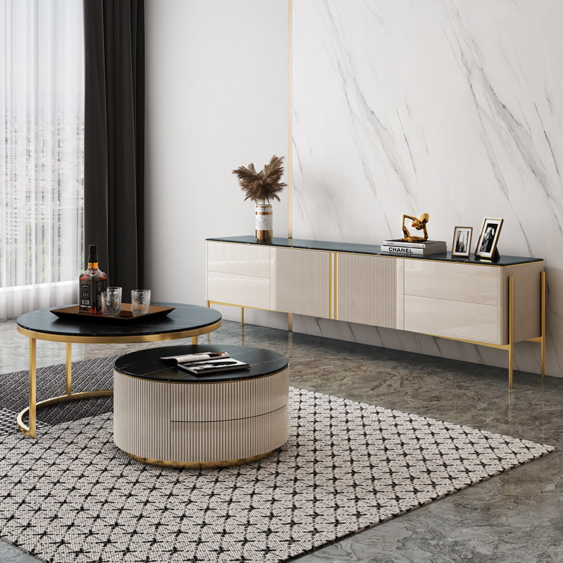 Light Extravagant Rock Board TV Cabinet Tea Table Combination Modern Minimalist small family Living room Home High style Piano Baking Lacquered Land