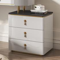 Rock board bedside table Simple modern light luxury solid wood leather net red mini small Nordic bedroom Italian bedside cabinet