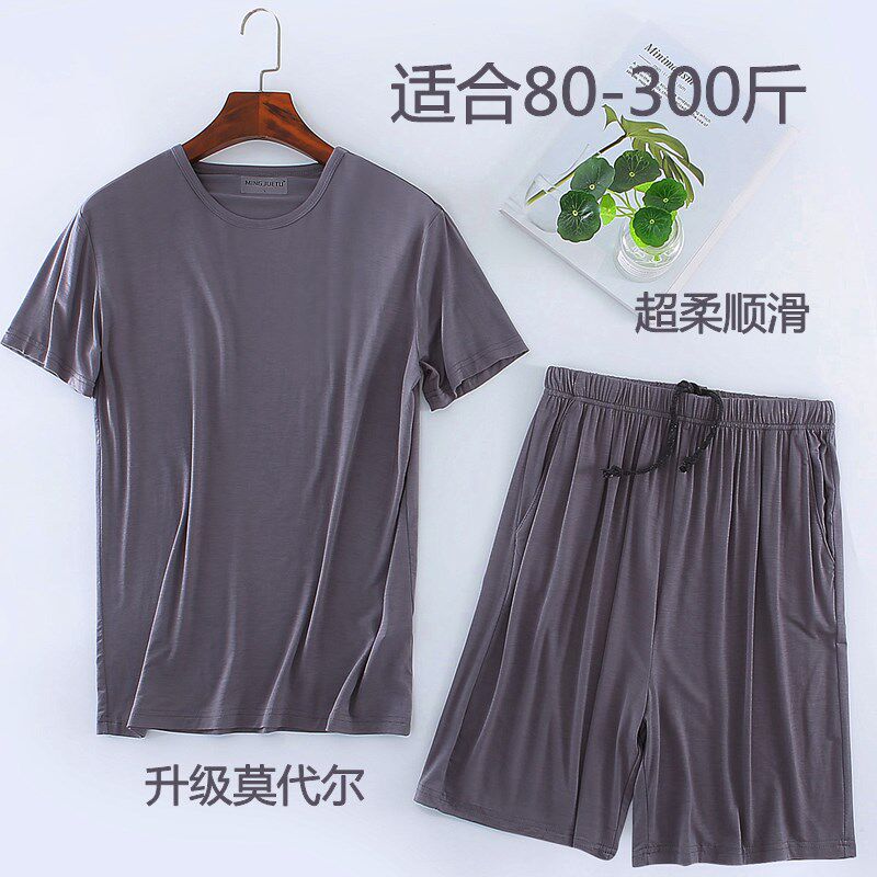 Medium-old Modale summer men's short sleeve shorts suit loose and thin-style casual gats to increase the size of the yard-suit pyjamas