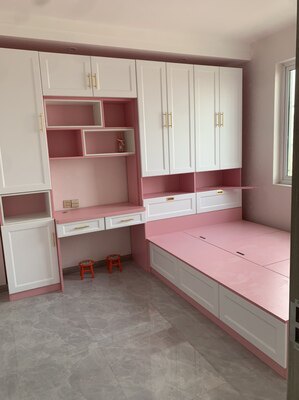 Tatami bed wardrobe integrated small apartment children's room desk bookshelf girl second bedroom combination multi-functional tatami