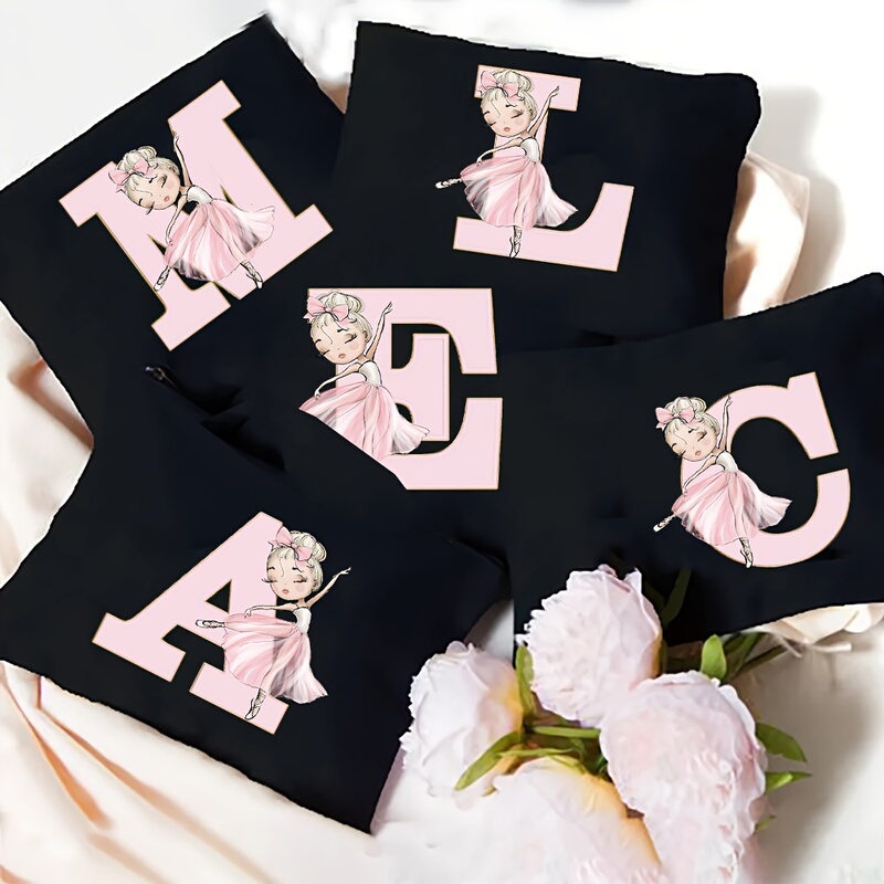 Dance Letter Makeup Bags Pink Ballet Print Travel Clutch Cosmetic Bag Coin Purse