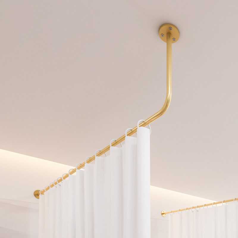 L-Shaped Iron Curtain Rod Beauty Salon Massage Bed Wellness Center Partition Curtain Light-Transmitting but Not See-Through Sheer Curtain Bracket U-Shaped
