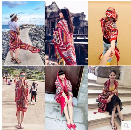 Outdoor sunscreen dress dress gauze Women summer seaside travel bikini swimsuit shirt beach holiday super large circumference