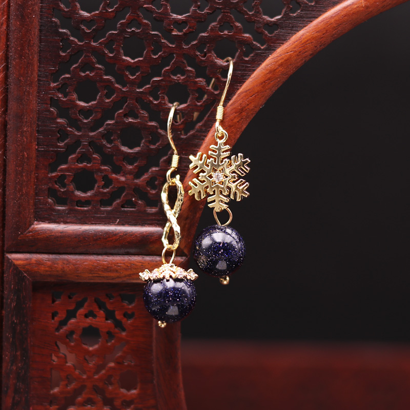 Minimalist asymmetrical ear pendant amethyst blue sandstone earrings small snowflake earrings for work casual 100 hitch