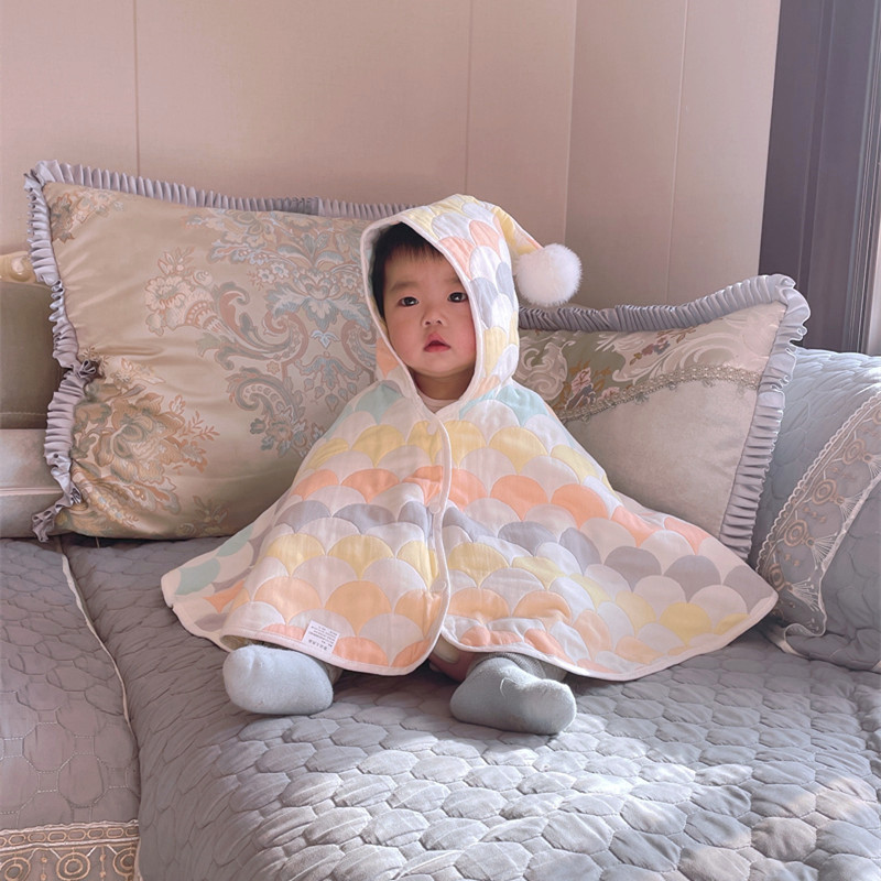 Children out of the cape Spring and autumn thickened male and female baby cloister six layers of gauze baby pure cotton windproof and hat shawl