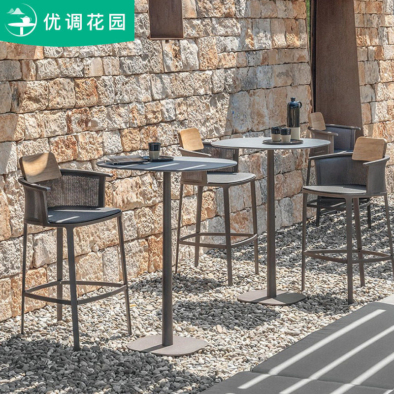 Outdoor Bar Chair Open Air Bar High Footstool Close To Back Chairs Hotel Clubhouse Outdoor Rope choreography bar Grapefruit Rattan chair