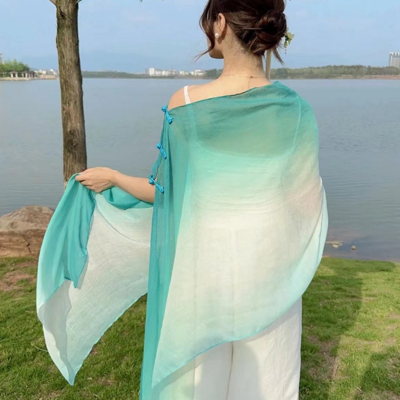 Spring, Summer, and Autumn Travel Vacation Photography Ethnic Style Sanya Tie-Dye Seaside Sun Protection Shawl Gradient Style Chinese Style 2025