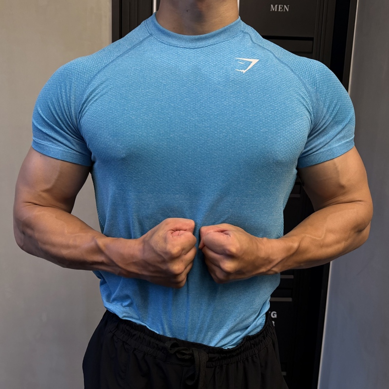 Gymshark Shark Vital Fitness Training Slim-Fit Short-Sleeve T-Shirt for Men and Women, Sports American-Style Seamless Breathable Short-Sleeve Gymshark Shark Vital Fitness Training Slim-Fit Short-Sleeve T-Shirt for Men and Women, Sports American-Style Seamless Breathable Short-Sleeve
