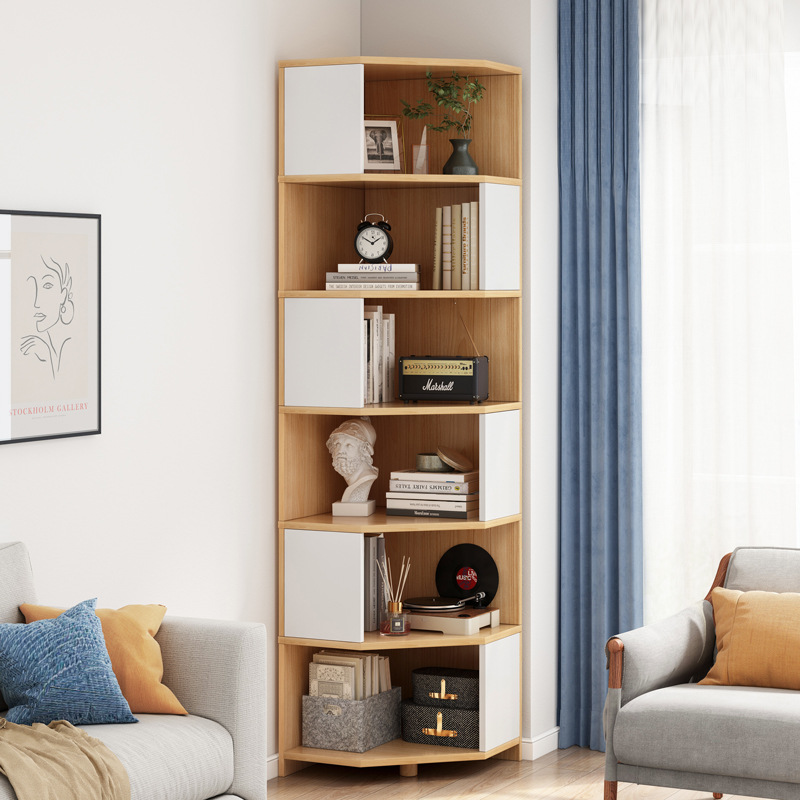 Living room sofa side cabinet floor bookshelf small corner bookcase triangular corner shelf bedroom storage cabinet