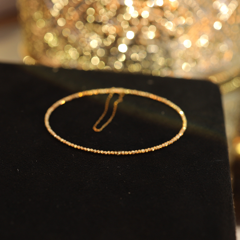18K Gold Sparkling Laser Small Gold Bead Bracelet Au750 Adjustable Bracelet Jewelry for Women Simple Versatile Gold Bracelet
