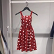 VBEERCOMODA2024 ເສື້ອຍືດແຂນສັ້ນ polka dot ໃໝ່ retro polka dot umbrella hem high waist slim dress 2417A018