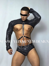 New DS performance clothing bar gogo show party atmosphere male and female dj lead dancer sexy technological silver suit