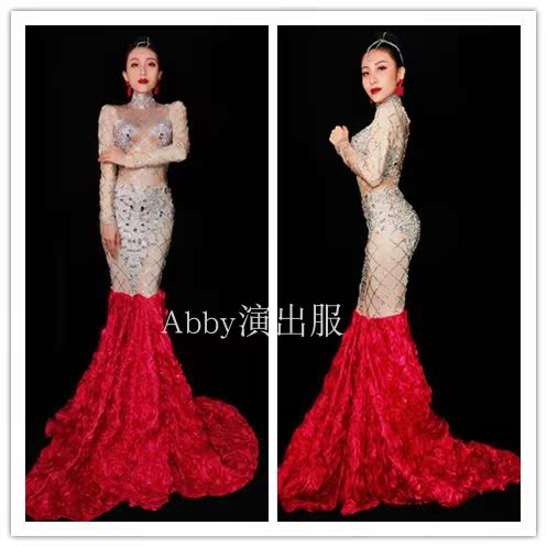 Nightclub bar ds female singer host mermaid dress evening dress costume sexy stage costume